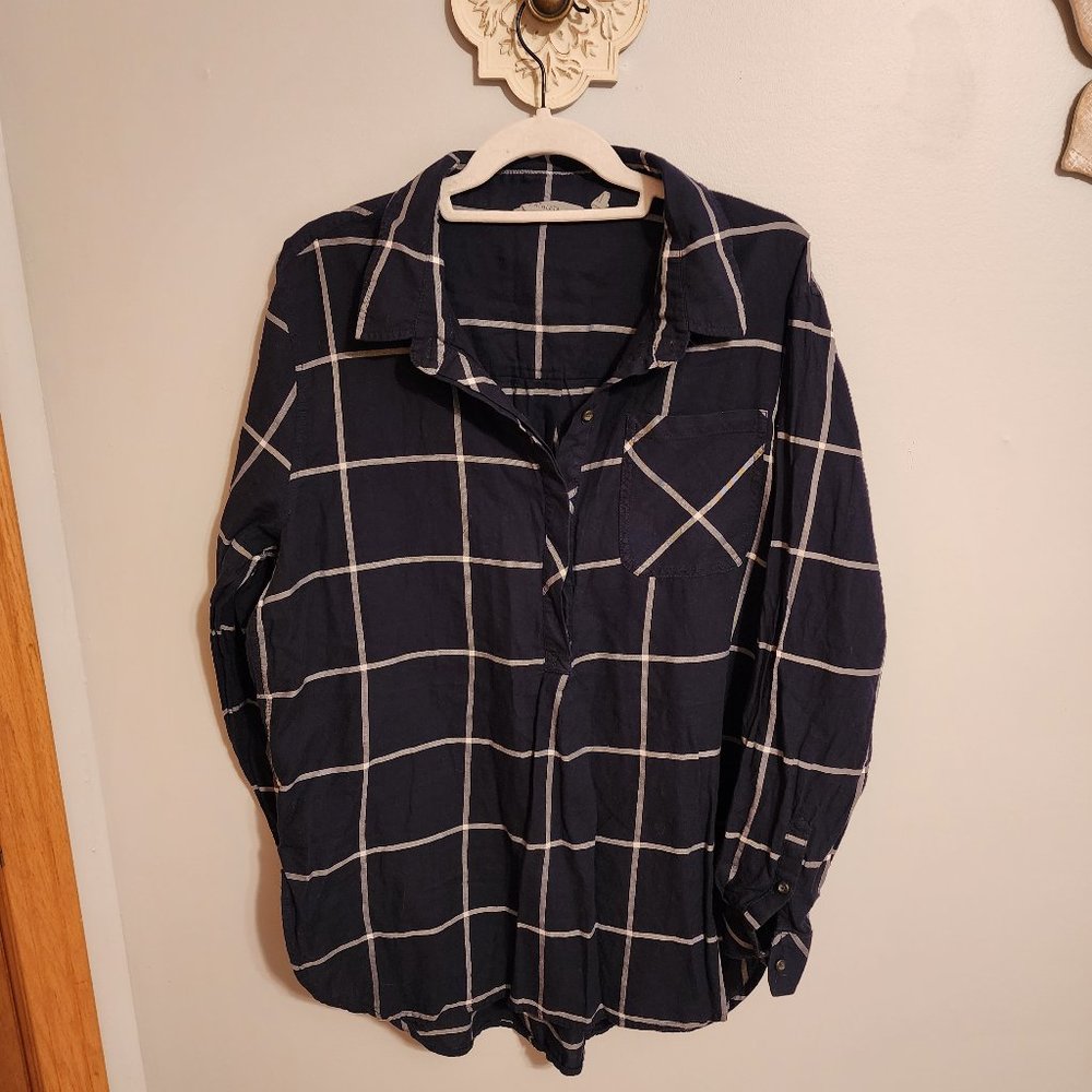 Women's Navy Windowpane Button-Up Shirt